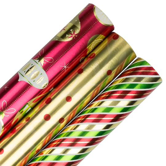 JAM Paper Ornament, Berry &#x26; Stripe Gift Wrap Set